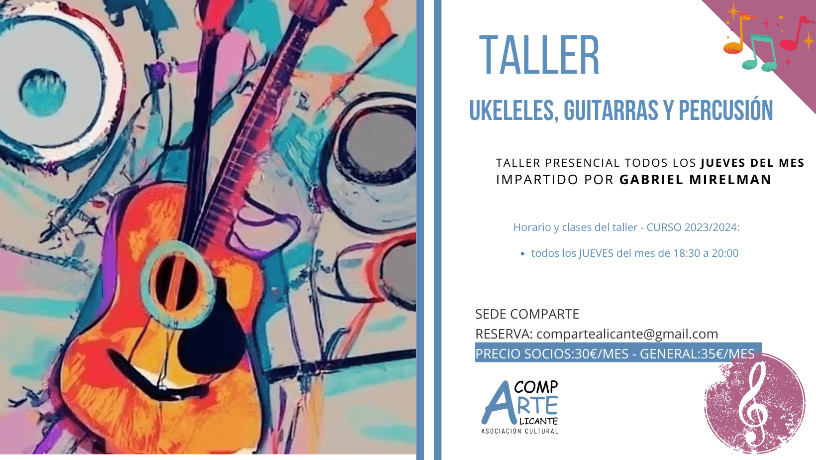 1er. curso taller ukeleles, guitarras y percusión