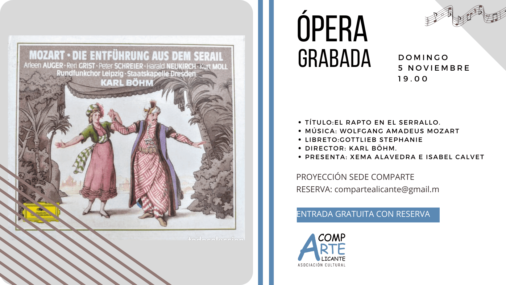 Cartel de la Ópera grabada el rapto en el serrallo de Mozart