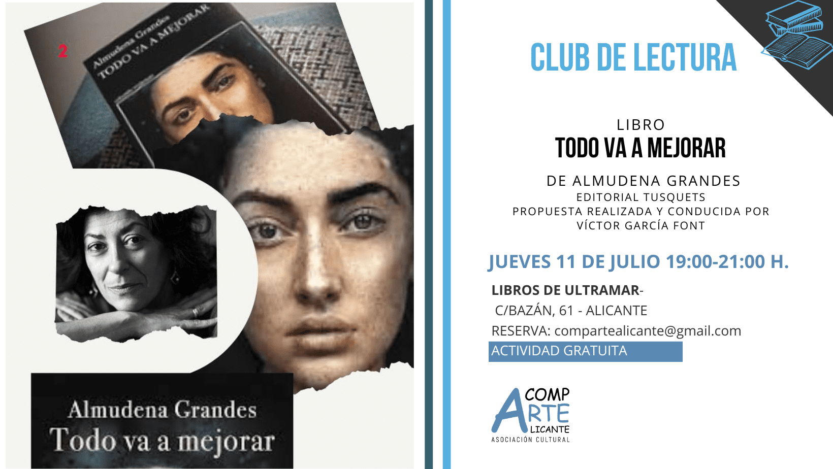 cartel del club de lectura del libro todo va a mejorar de Almudena Grandes