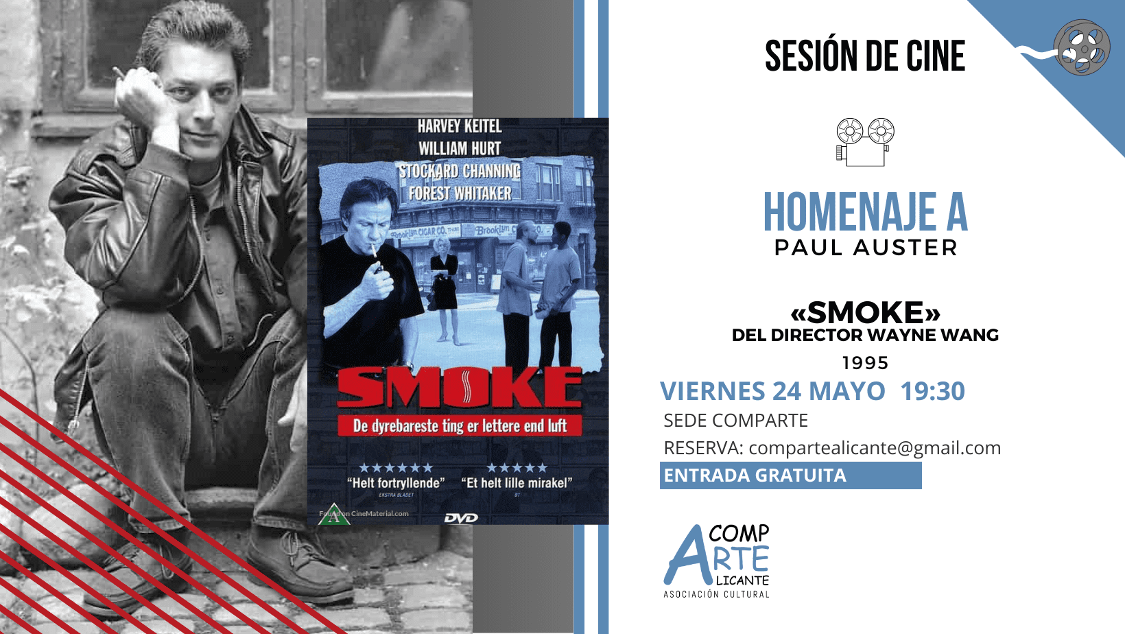 Cartel homenaje a Paul Auster con la película Smoke