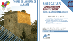 cartel del paseo cultural por las torres de la huerta de Alicante