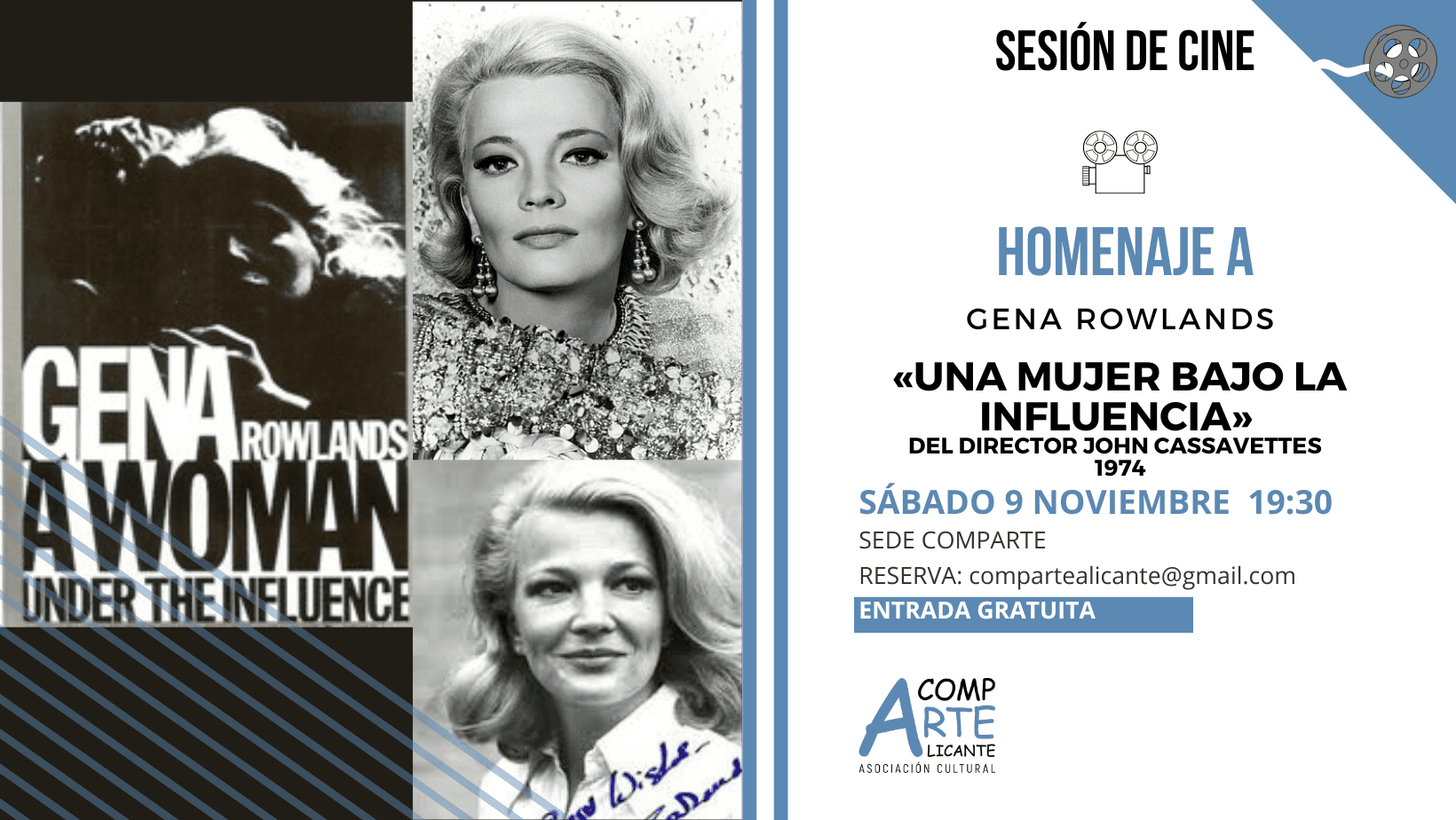Cartel del homenaje a Gena Rowlands con la pelicula Una mujer bajo la influencia