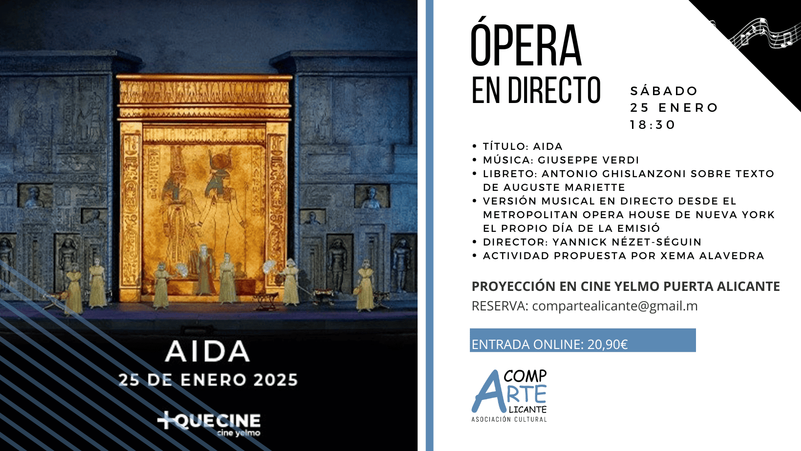 cartel ópera en directo Aida de Verdi