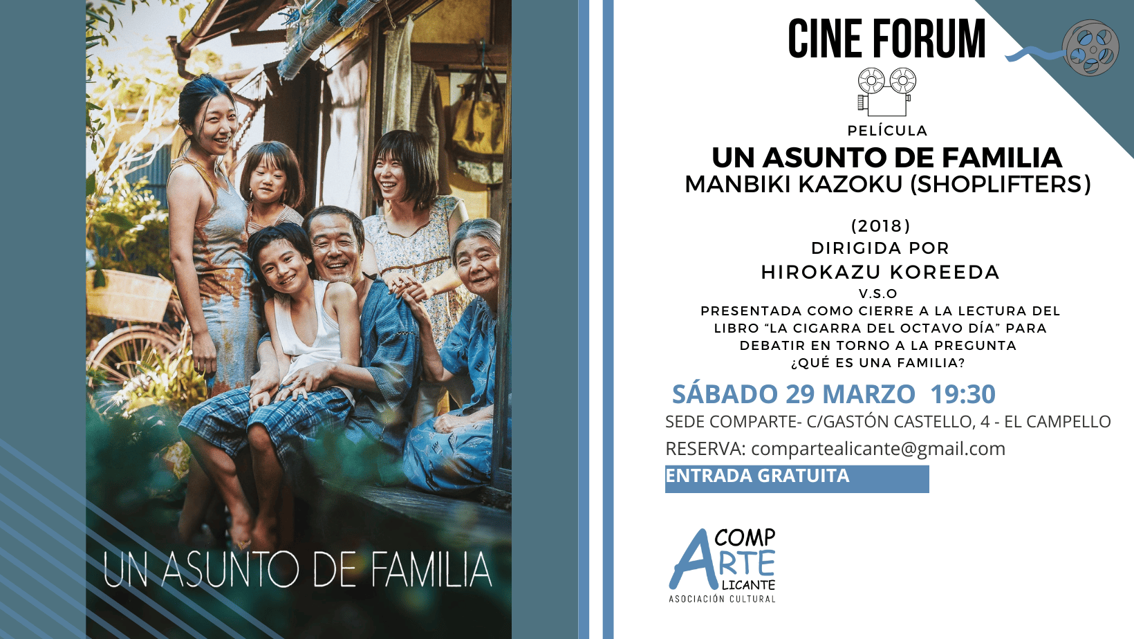 CARTEL DEL CINE FORUM CON LA PELÍCULA UN ASUNTO DE FAMILIA