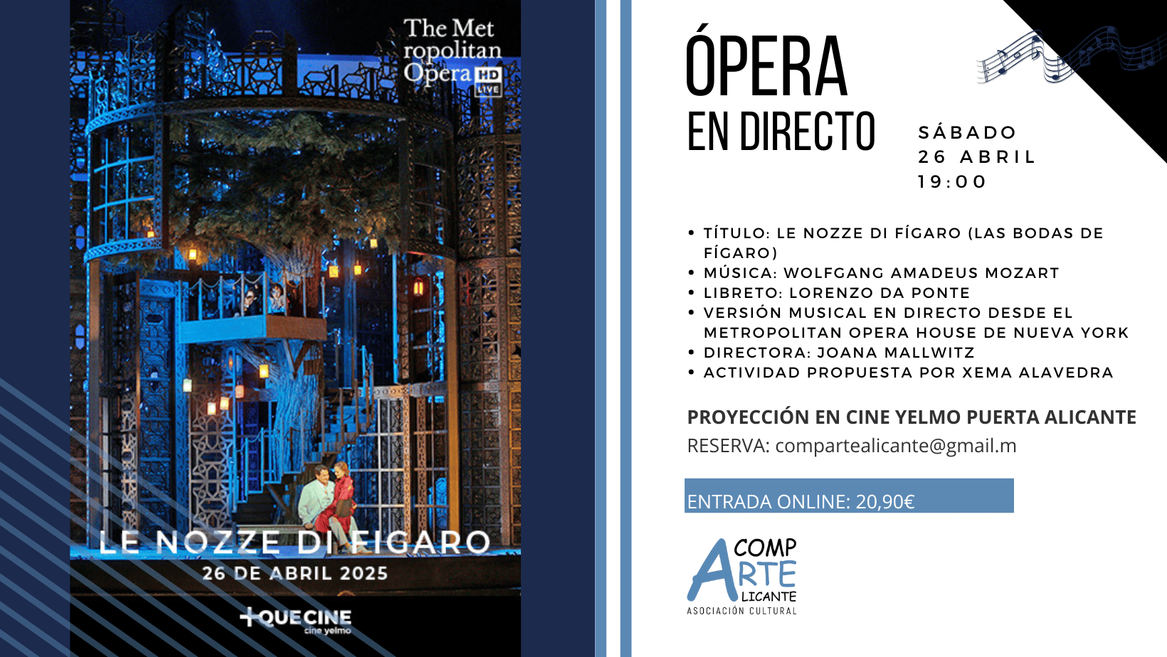 cartel de ópera en directo Las bodas de Fígaro de Mozart