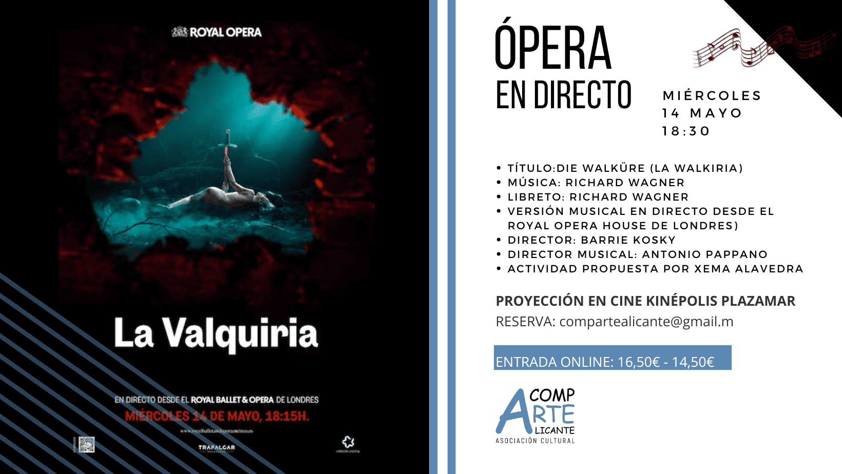 cartel de la ópera en directo La Walkiria de Wagner