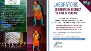 cartel del laboratorio de narración escénica "El arte de contar" conducido por Coral Pastor