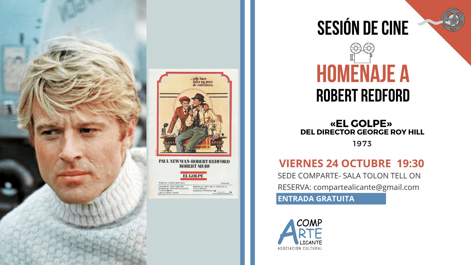 cartel homenaje a Robert Redford con la película El Golpe