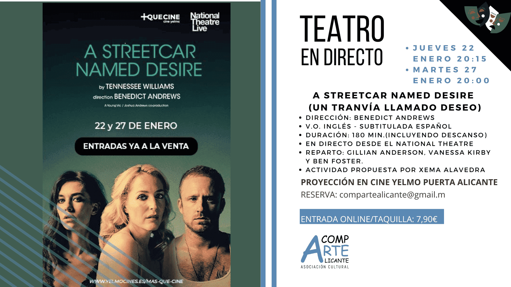 cartel del teatro en directo de un tranvía llamado deseo